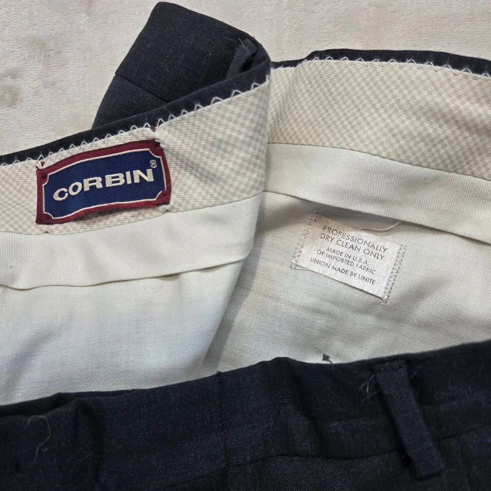 Corbin Dress Pants Mens 35x31 Charcoal Gray Pleated Front Made in USA Vintage